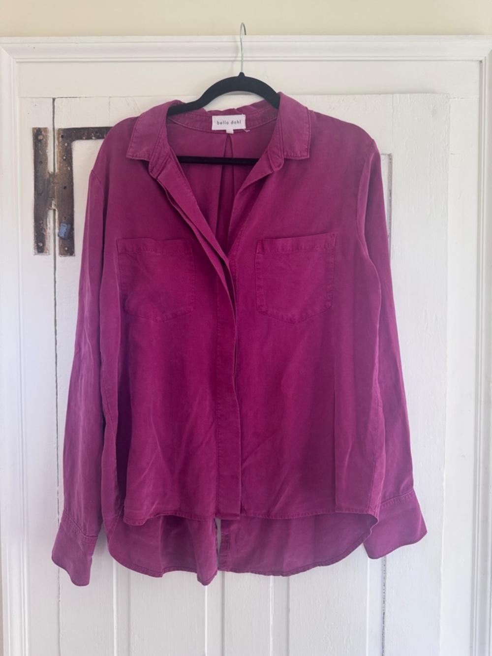 Bella Dahl Tencel Lyocell Button Up Shirt Blouse Magenta Fuchsia Size Large